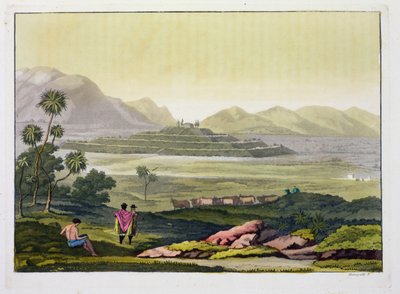 Teocalli, o grande templo em Tenochtitlan, México, asteca (litografia) de Gerolamo Fumagalli